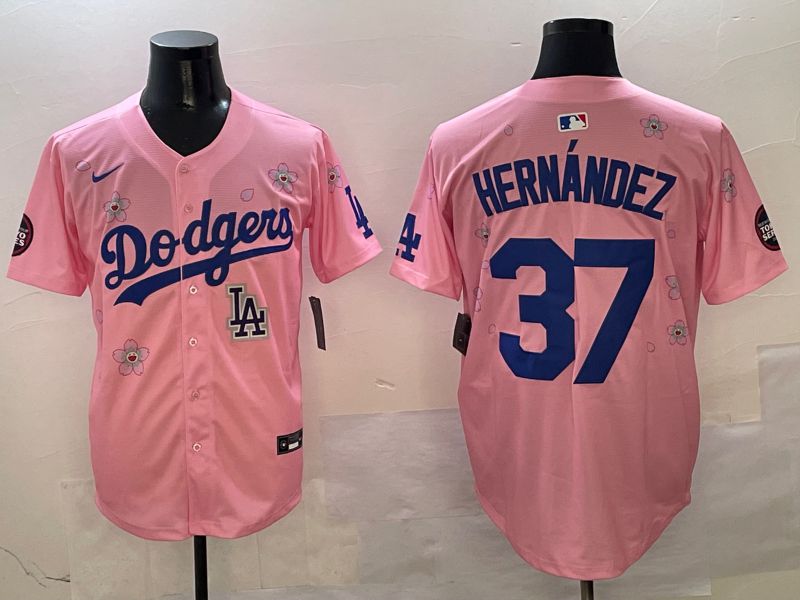 Men Los Angeles Dodgers #37 Hernandez Pink Sakura Edition 2025 Nike MLB Jersey style 10->los angeles dodgers->MLB Jersey